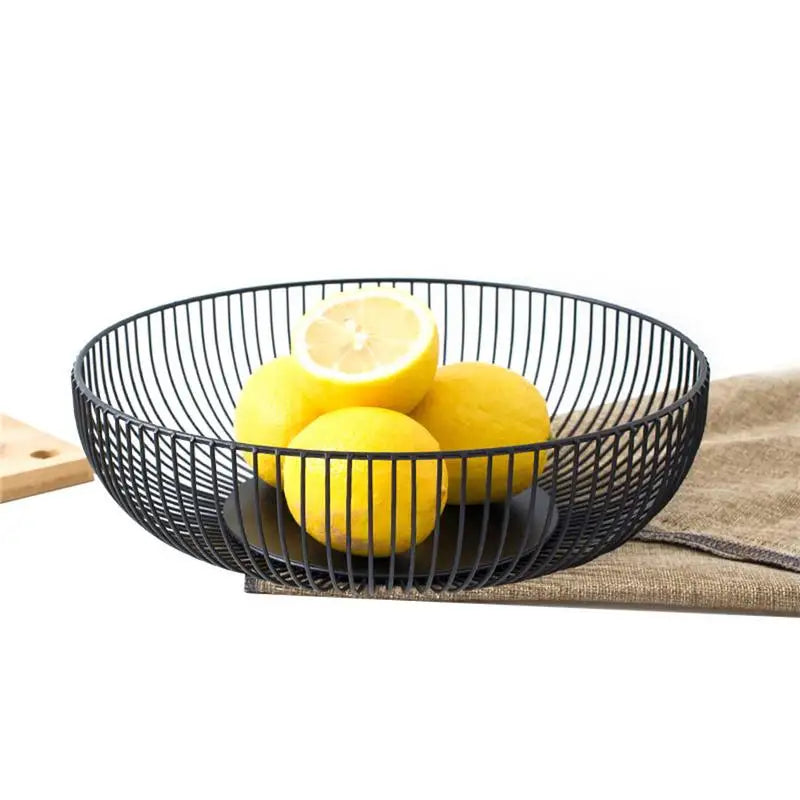 Cesta de almacenamiento negra creativa, cesta europea para frutas, aperitivos y dulces, decoración de escritorio, dormitorio y cocina, cesta de frutas de hierro hueca