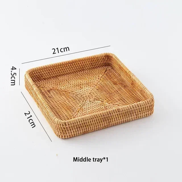 Nueva cesta de almacenamiento tejida a mano, bandeja de almacenamiento de ratán, cesta de mimbre, cesta para pan, frutas, desayuno, té, picnic, cesta de almacenamiento para cocina