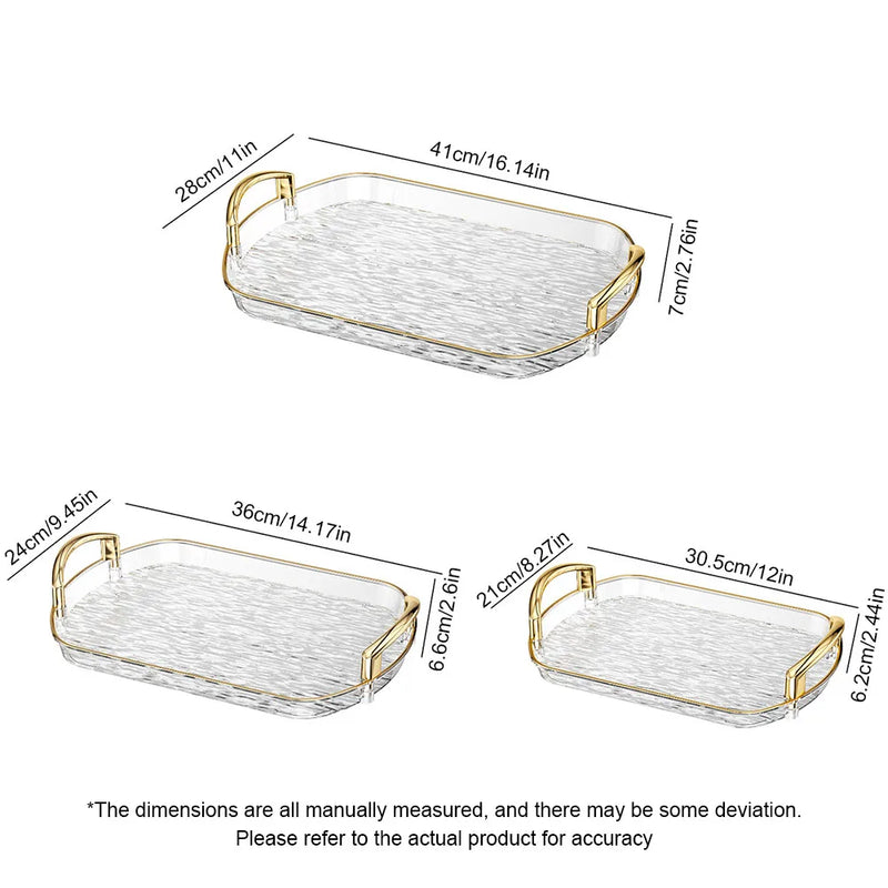 Bandeja de servir de plástico transparente con asas, bandeja versátil para té y comidas, ideal para el hogar, restaurantes y cafeterías.