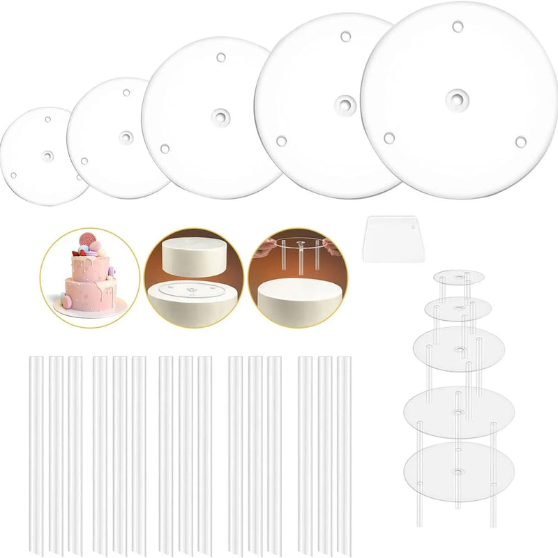 Varillas de soporte para tartas con bases para tartas, platos separadores de plástico blanco para elegantes tartas de varios pisos en fiestas