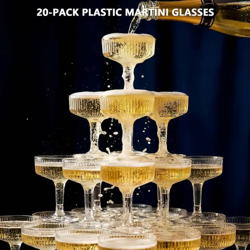 Torre de champán de plástico de 4-6 niveles, copas de acrílico transparente de 7 oz para champán, flautas y martinis para bodas, fiestas y despedidas de soltera