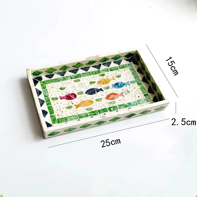 Bandeja rectangular de concha, plato de almacenamiento de concha ovalado de colores, decoraciones de almacenamiento para sala de estar, pastel, cafetería, restaurante, organizador de joyas
