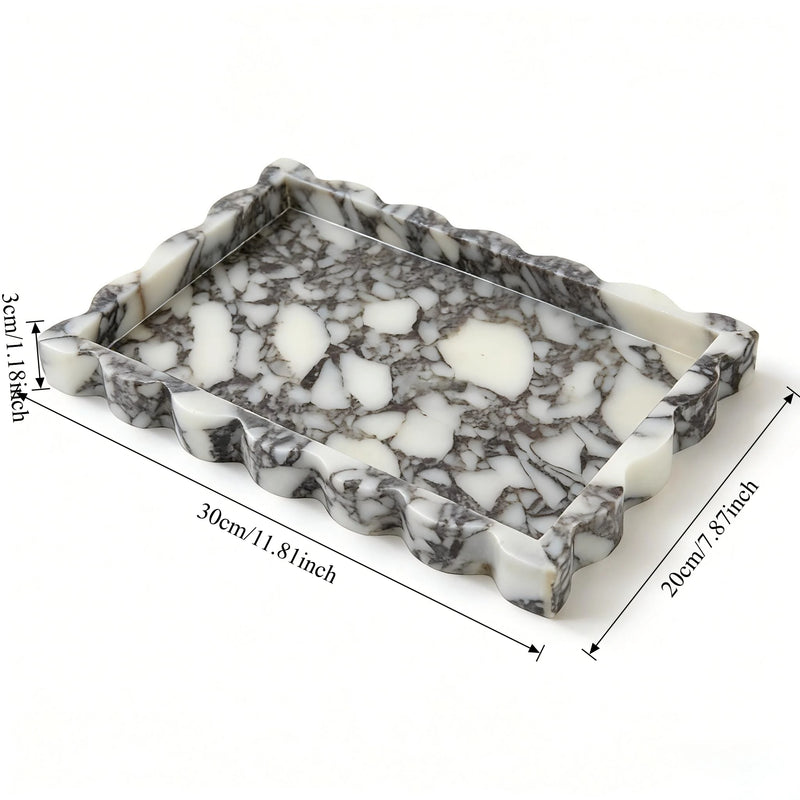Bandeja de mármol decorativa para tocador, rectangular con borde festoneado, organizador de joyas y decoración para el hogar de piedra Calacatta Viola