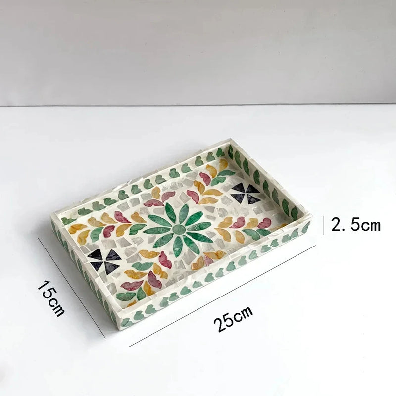 Bandeja rectangular de concha, plato de almacenamiento de concha ovalado de colores, decoraciones de almacenamiento para sala de estar, pastel, cafetería, restaurante, organizador de joyas