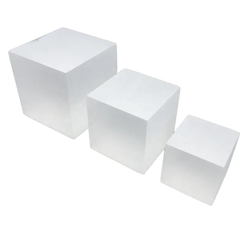 Expositor de alimentos de acrílico blanco premium tipo bufé, estantes de exhibición de 5 lados con cubos, cajas elevadoras de acrílico premium para alimentos
