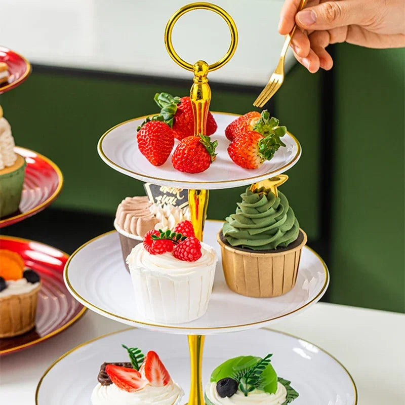 Soporte de estilo europeo para exhibición de pasteles, frutero, bandeja de 3 niveles para cupcakes, decoración para mesa de postres en cumpleaños y bodas