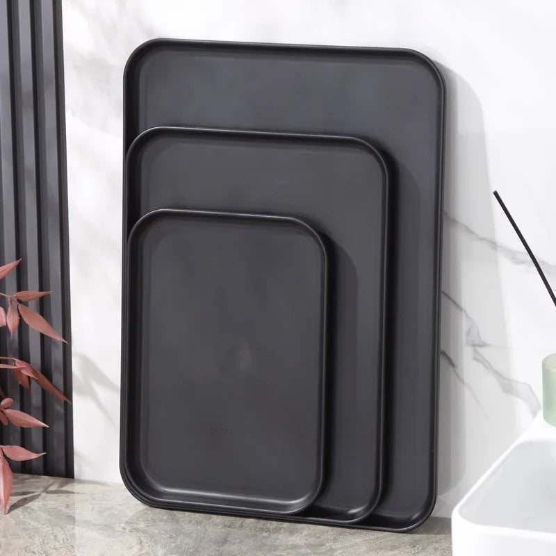 Bandeja de servicio rectangular negra de alta resistencia - Superficie antideslizante, grado comercial para restaurantes, hoteles, cafeterías y comida rápida