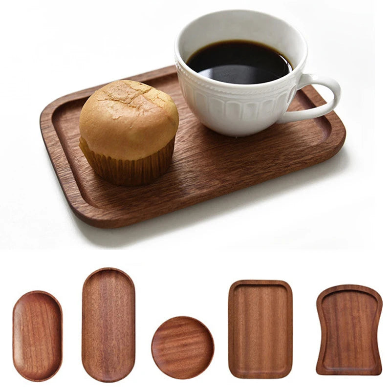 Bandeja de café de nogal tamaño grande, plato de madera para comida, taza, cena, pastel, pan, bandeja de madera maciza, accesorios decorativos de cocina