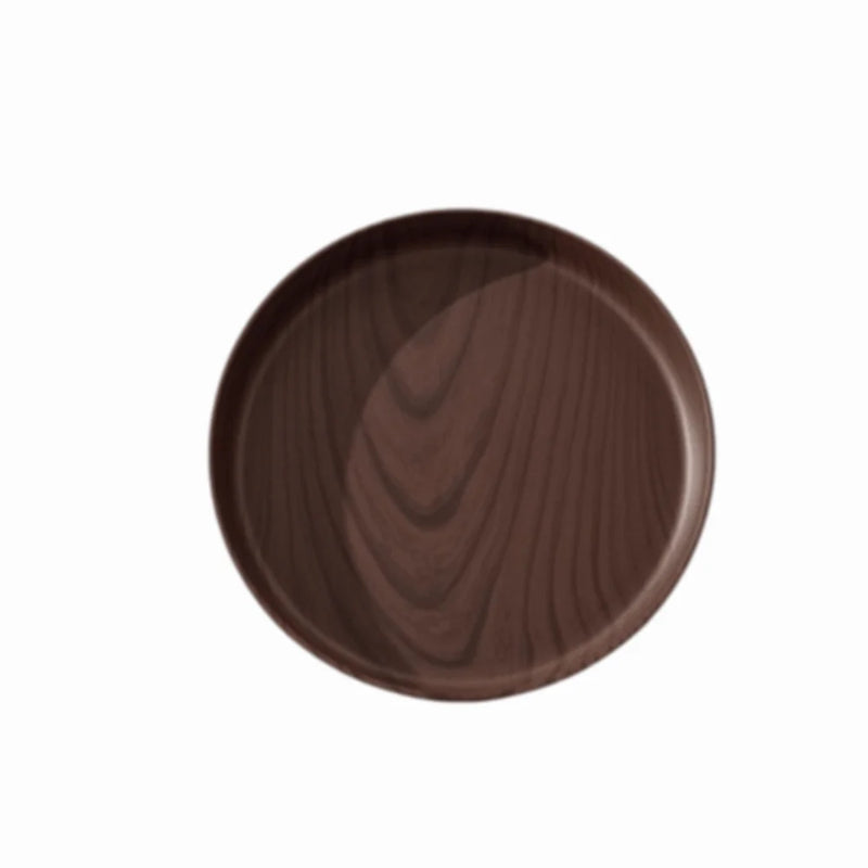 Bandeja de imitación de madera, nueva, de 20/26/32/38 cm, hecha a mano, forma redonda, bandeja de servir de imitación de madera, bandeja de plástico para comida, para servir el desayuno