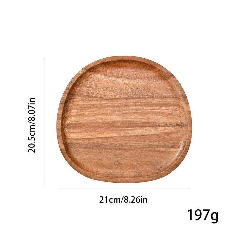 1 bandeja ovalada para servir comida, plato de madera de acacia para aperitivos y postres, bandeja de té, servidor de comida natural, platos para bebidas