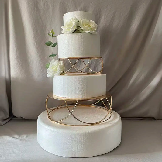 Présentoir Gâteau Métal Doré Mariage Élégant