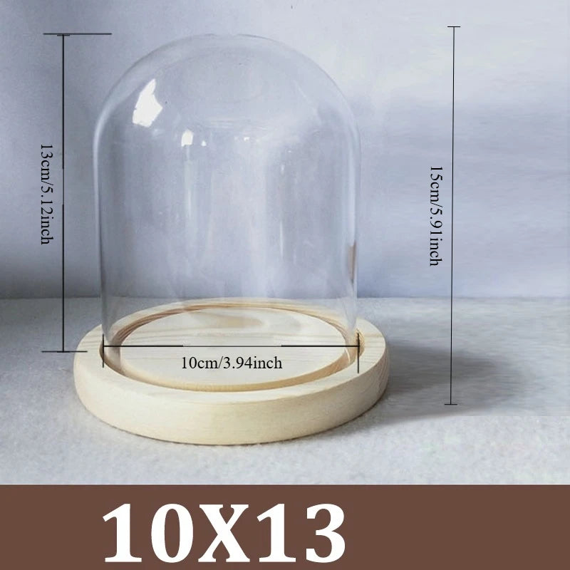 Cúpula de cristal transparente con base de madera maciza, tarro de exhibición para centros de mesa de comedor y decoración de bodas en el hogar u oficina