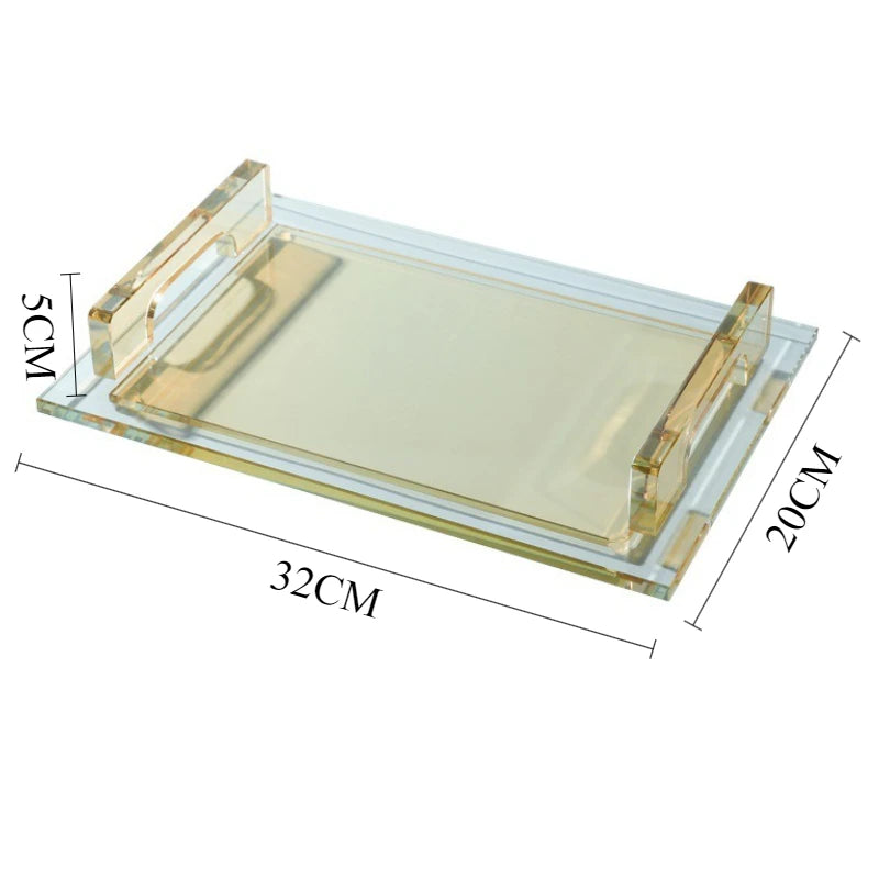 Bandeja de cristal con asa de lujo nórdico, bandejas de almacenamiento simples, plato para té, fruta, organizador de cocina para el hogar, bandejas decorativas
