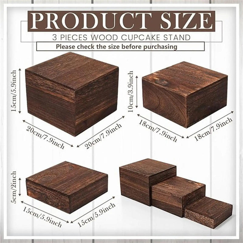 Présentoir Gâteau Bois 3 Étages Carré