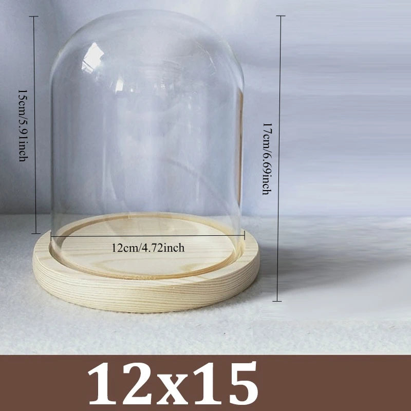 Cúpula de cristal transparente con base de madera maciza, tarro de exhibición para centros de mesa de comedor y decoración de bodas en el hogar u oficina