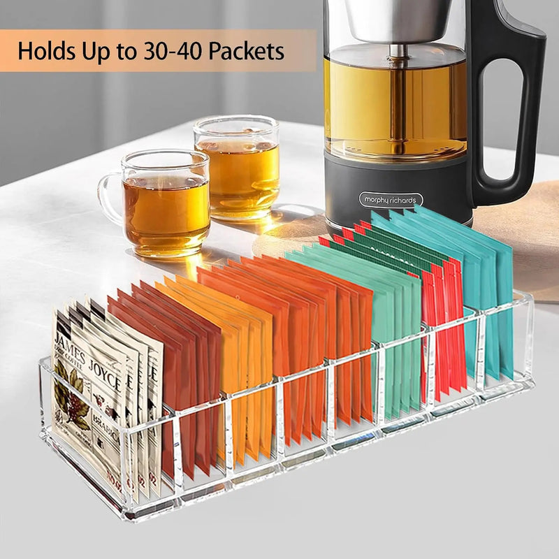 Organizador de bolsitas de té, soporte de acrílico transparente para té, almacenamiento de sobres de té para cajón, despensa, cocina, armario, encimera, 1 unidad