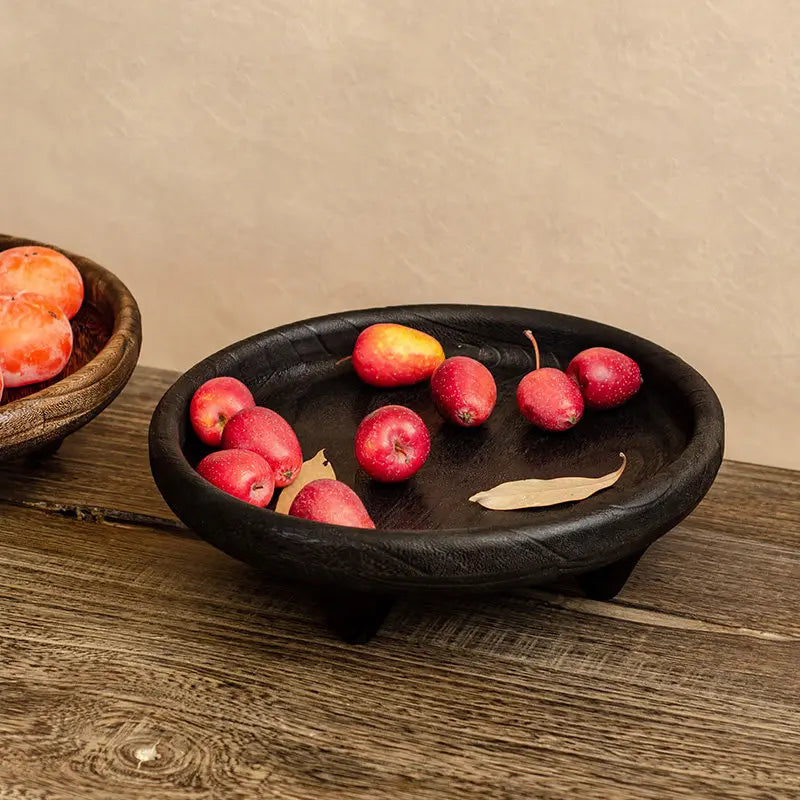 Bandeja de té redonda de madera, bandeja vintage rústica para servir frutas, té, aperitivos, bandeja natural para ceremonia, accesorios de cocina