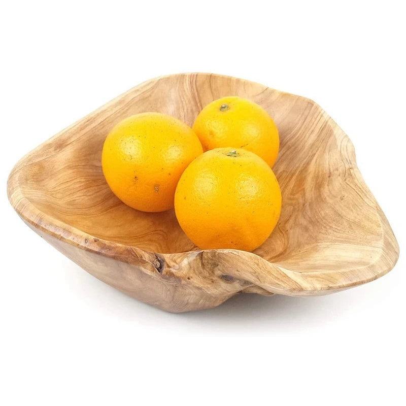 Ensaladera de madera para frutas, cuenco tallado a mano de raíz, frutero decorativo de madera real para salón, 15-19 cm