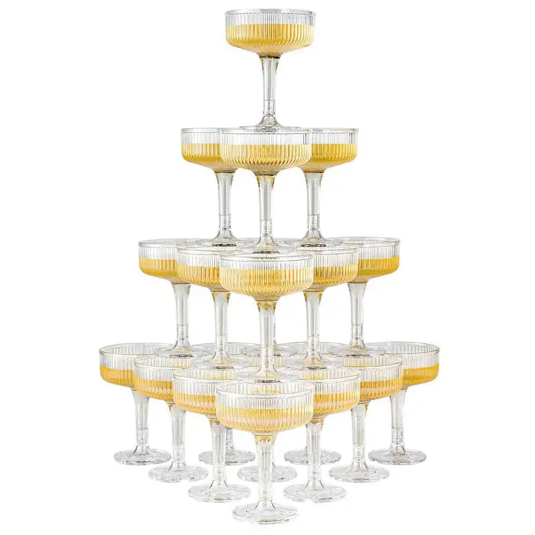 Torre de champán de plástico de 4-6 niveles, copas de acrílico transparente de 7 oz para champán, flautas y martinis para bodas, fiestas y despedidas de soltera