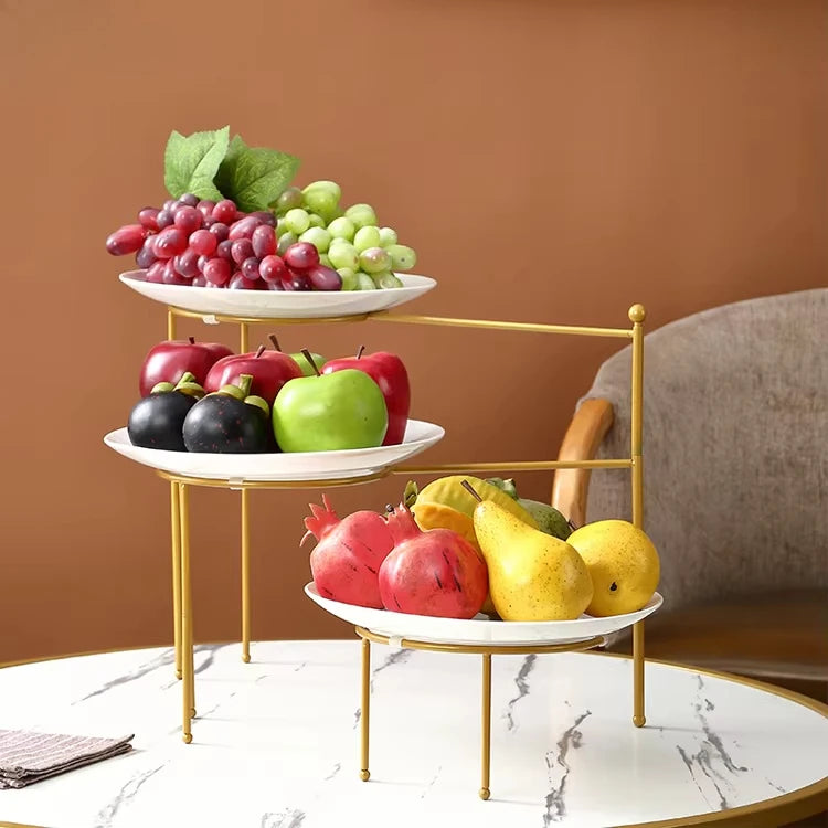 Présentoir Gâteau Rotatif 3 Étages Céramique Doré