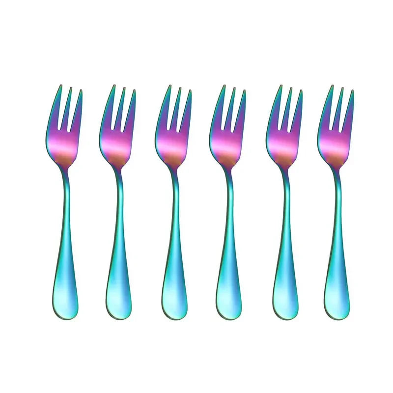 Juego de 6 tenedores para fruta y postre, pequeños y delicados para recibir invitados, set de mini tenedores de acero inoxidable