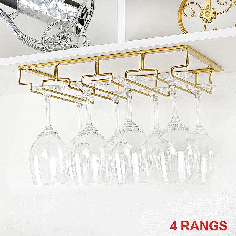 Porte-verres suspendu sous étagère, doré, 4 rangs