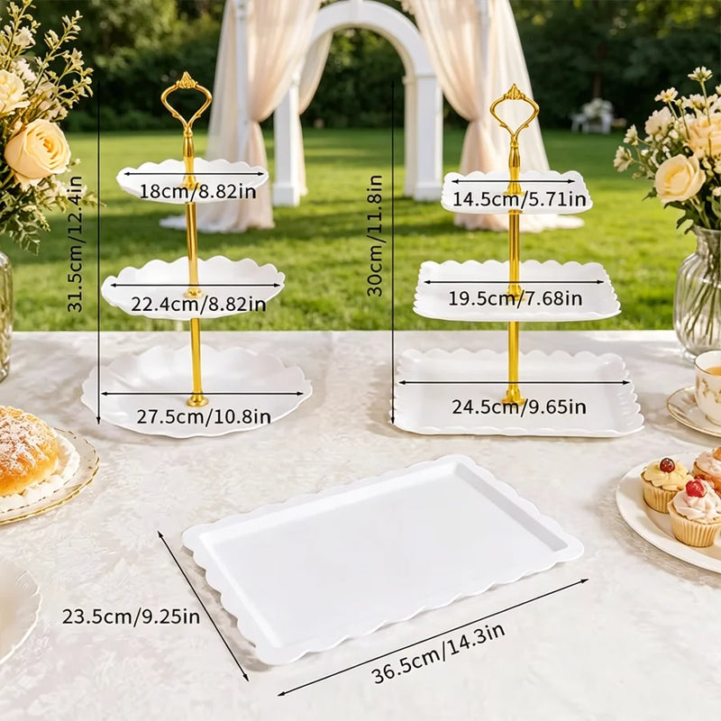 Présentoir Gâteau Doré Porcelaine Blanche