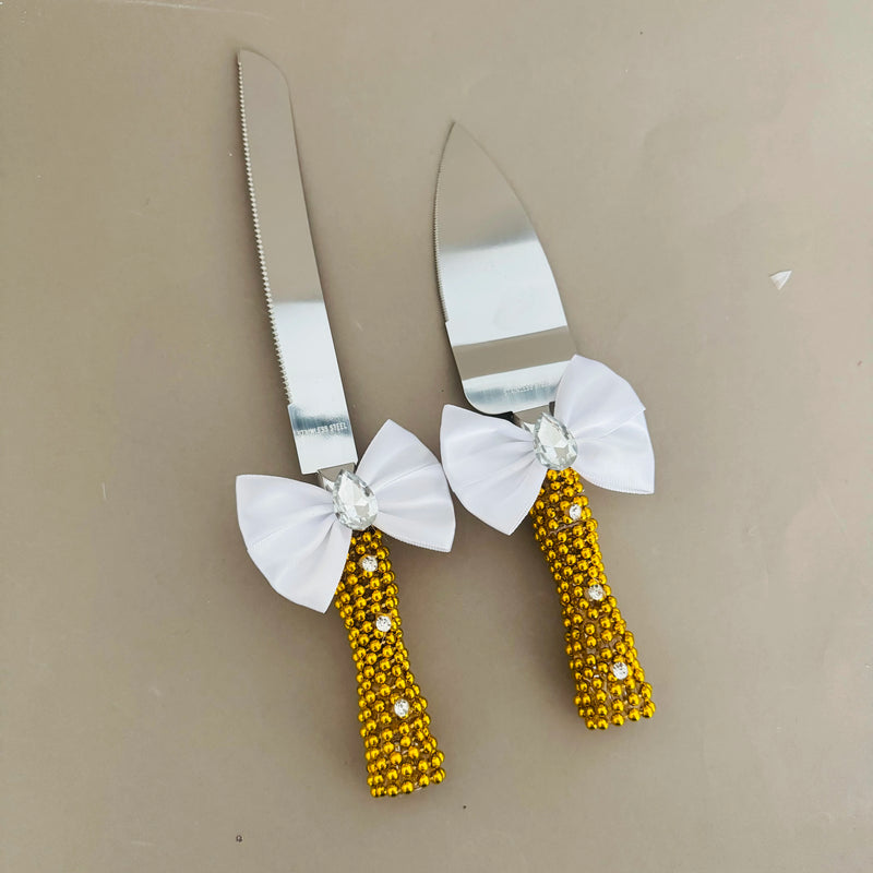 Set Couteau à Gâteau Mariage Doré
