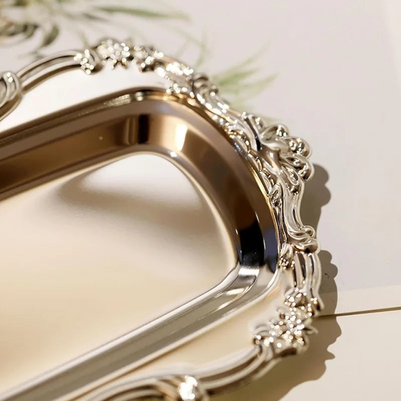 Bandeja de servicio vintage de plata, multifuncional para té, postres o joyas, ideal para bodas y fiestas