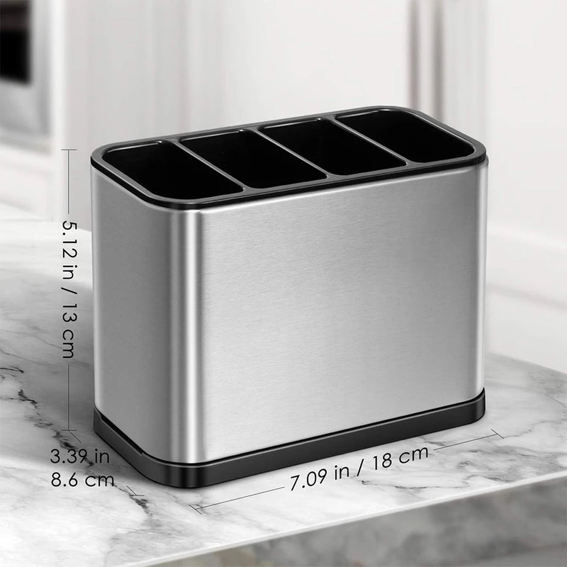 Organizador de cubiertos LMETJMA, escurridor de acero inoxidable para utensilios con 4 compartimentos divididos