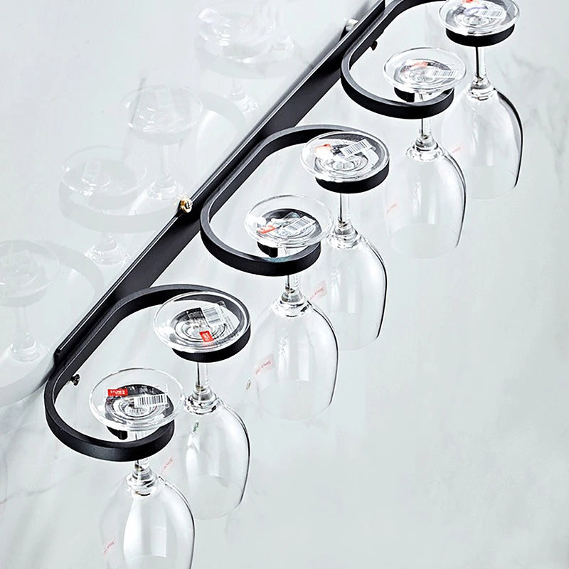 Soporte creativo para copas de vino de montaje en pared para 2/4/6 tazas, estante de almacenamiento de copas de aleación de aluminio, soporte para copas de vino para bar u hogar sin perforaciones