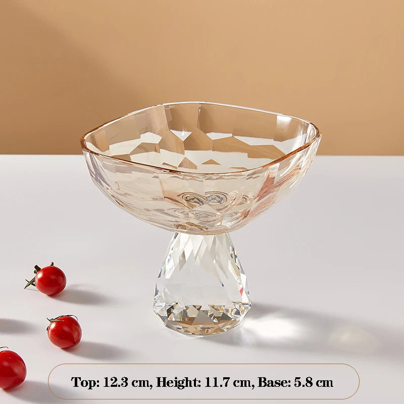 Plato de fruta de cristal transparente, bandeja con pedestal de lujo ligero para aperitivos y postres, bandeja de almacenamiento para entrada, plato decorativo para el hogar