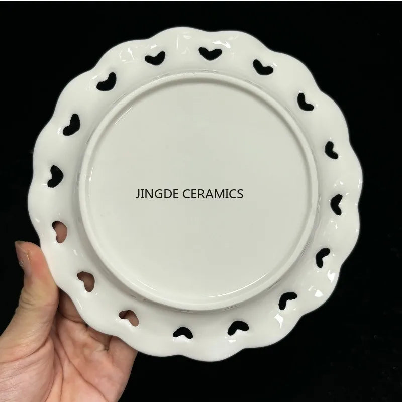 Plato de postre con forma de corazón de estilo europeo, plato para dim sum, plato para carne de estilo occidental, vajilla de cerámica para el hogar, artículos de cocina