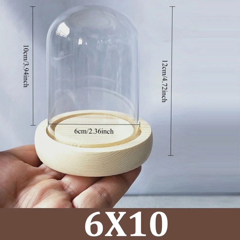 Cúpula de cristal transparente con base de madera maciza, tarro de exhibición para centros de mesa de comedor y decoración de bodas en el hogar u oficina