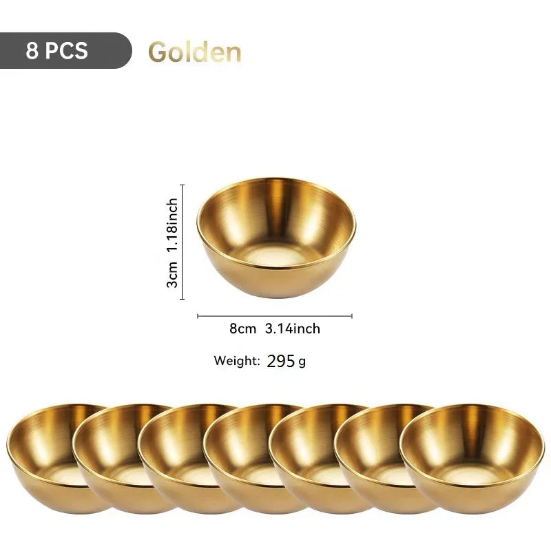 Plato para salsa de acero inoxidable estilo coreano, taza para salsa, taza para aderezo de ensalada, plato para mojar, plato para condimentos de comida occidental, 8 piezas