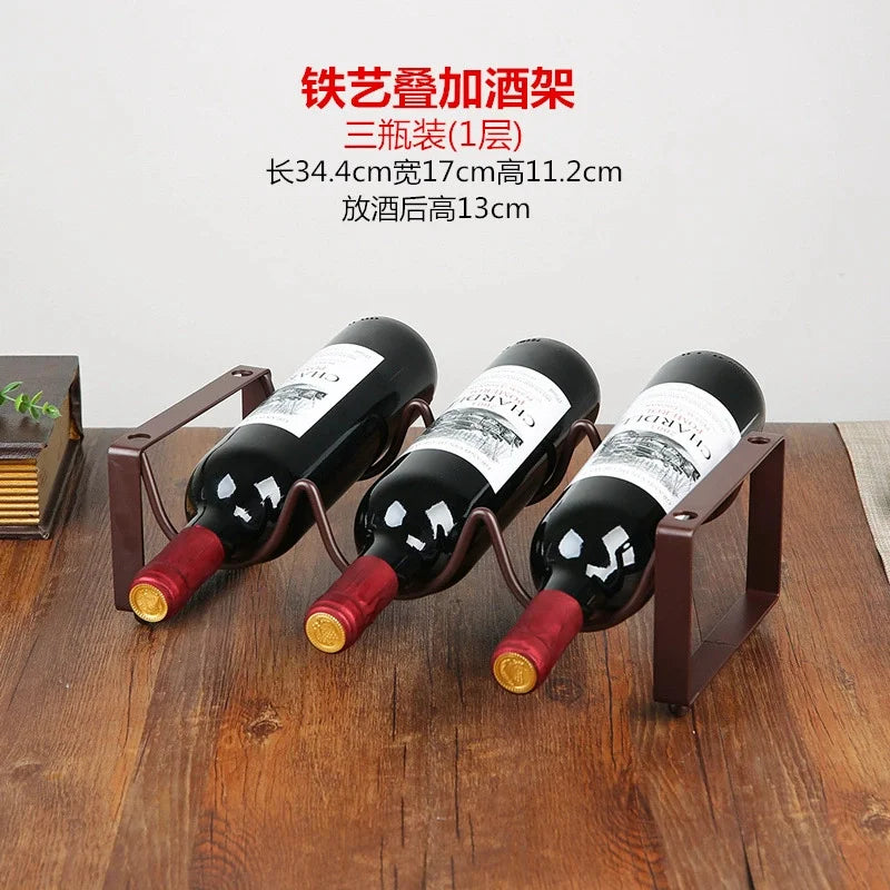 1UD Soporte creativo vintage de alambre para vino, estante de exhibición de vino, soporte de almacenamiento para botellas, accesorio para el hogar, capacidad para 2-5 botellas, estante para vino