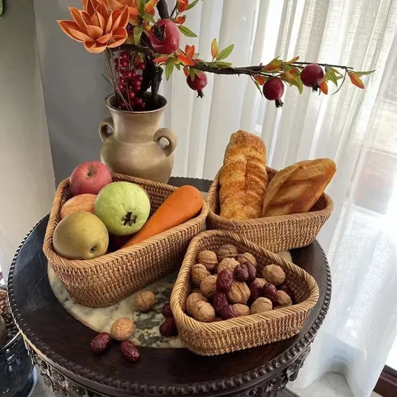 Nueva cesta de almacenamiento tejida a mano, bandeja de almacenamiento de ratán, cesta de mimbre, cesta para pan, frutas, desayuno, té, picnic, cesta de almacenamiento para cocina