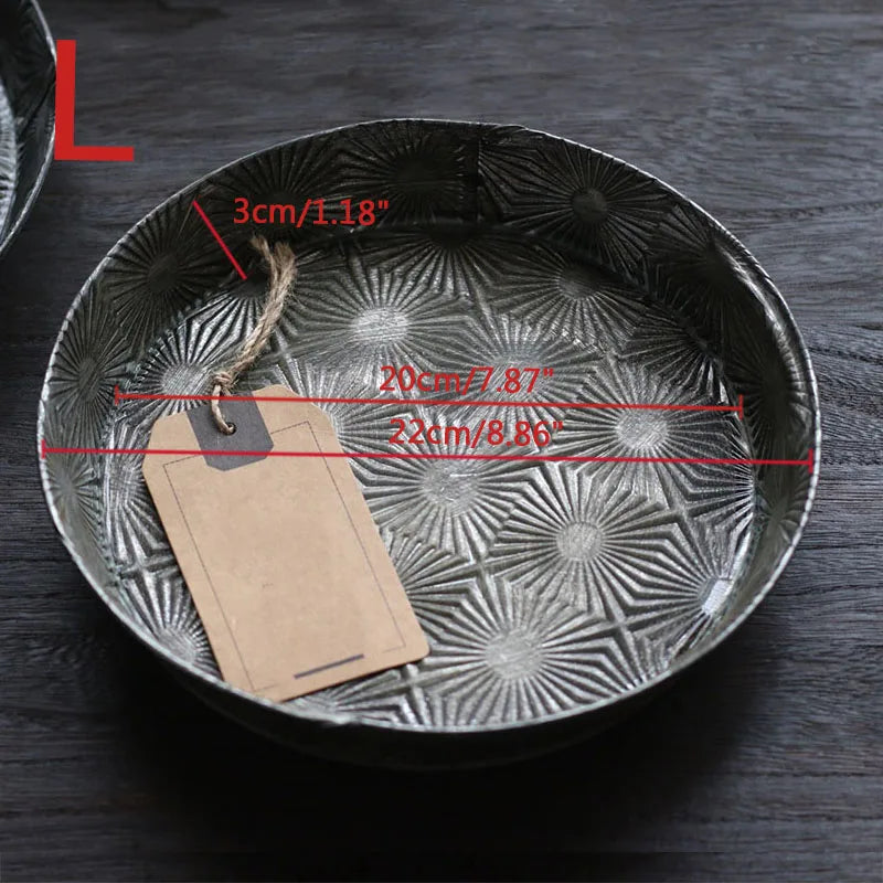 Bandeja de pan redonda de hierro retro, plato para pasteles de metal vintage, accesorios de fotografía para aperitivos, bandeja de almacenamiento, decoración de cocina para el hogar, restaurante