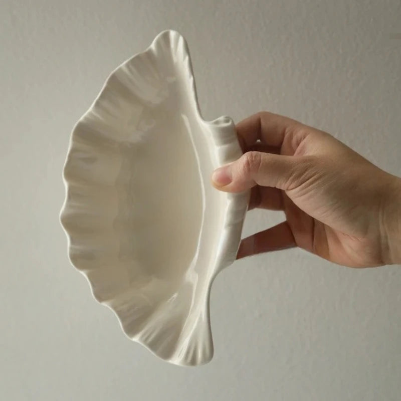 Plato de cerámica retro con forma de concha, plato para frutas y aperitivos, bandeja para cena, juego de vajilla, plato para guardar joyas, regalo de vajilla