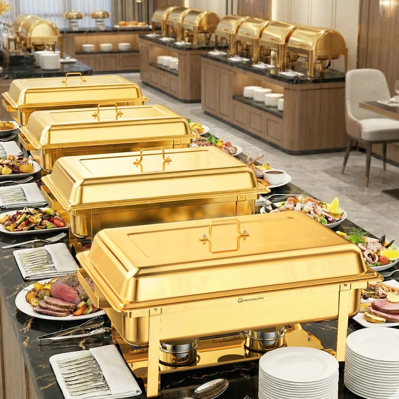Chauffe-Plat Buffet Carré Doré 10L Lot 4 Pièces – accessoire buffet de réception luxueux