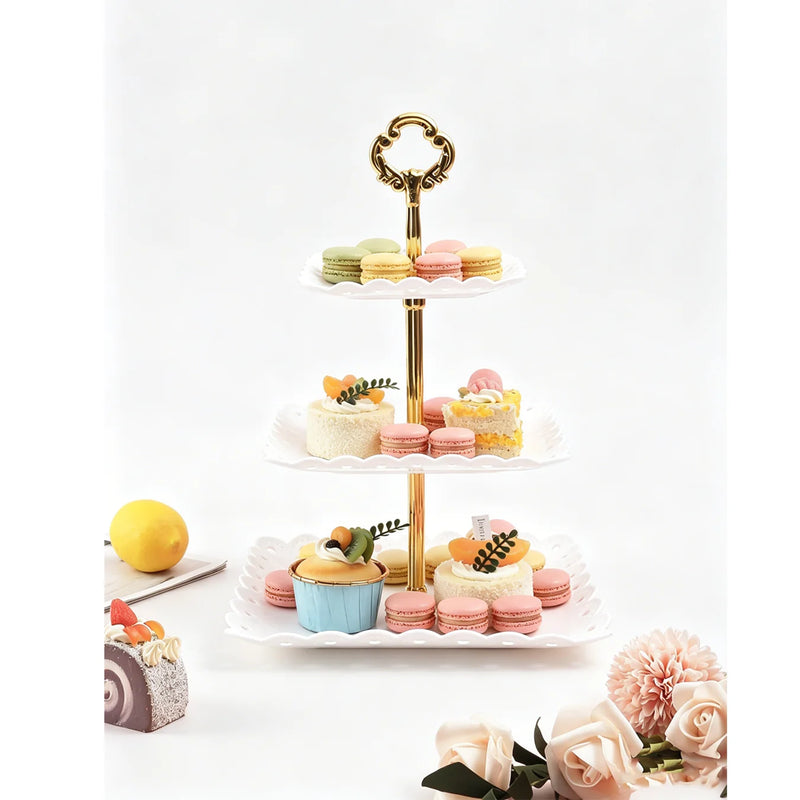 Présentoir Gâteau Doré Porcelaine Blanche