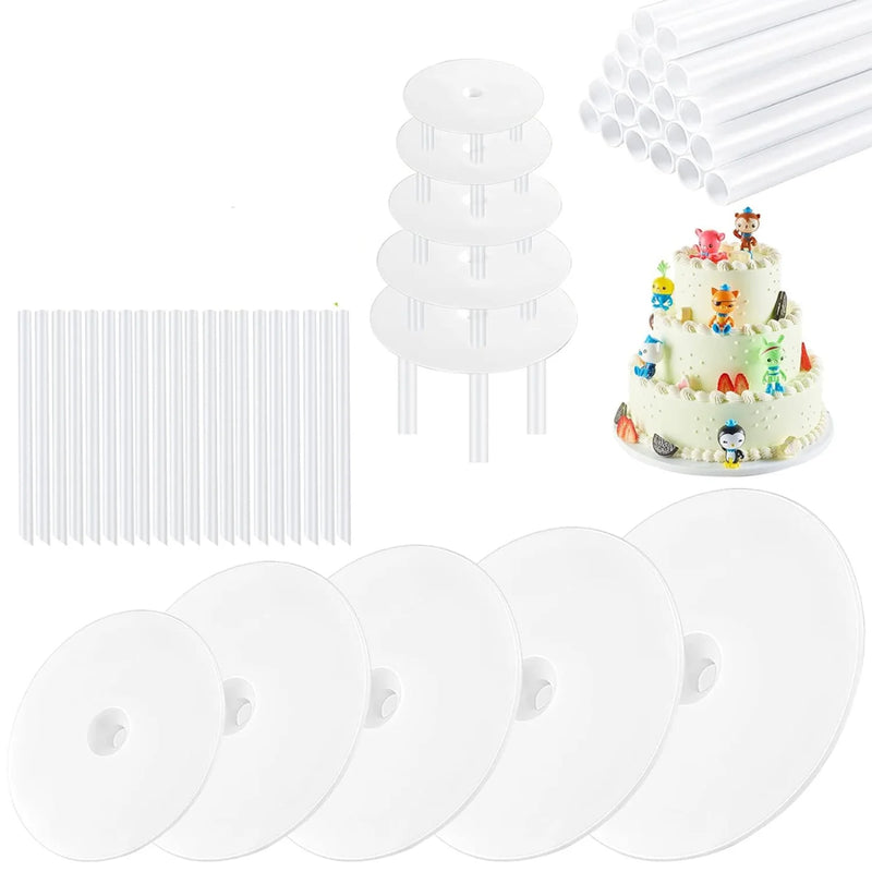 Varillas de soporte para tartas con bases para tartas, platos separadores de plástico blanco para elegantes tartas de varios pisos en fiestas
