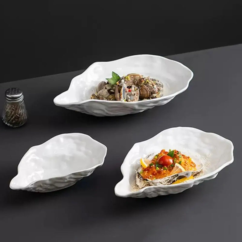 Plato de cerámica para sashimi, vajilla con forma de concha de ostra, plato de almacenamiento creativo, plato de ensalada multifuncional reutilizable para frutas