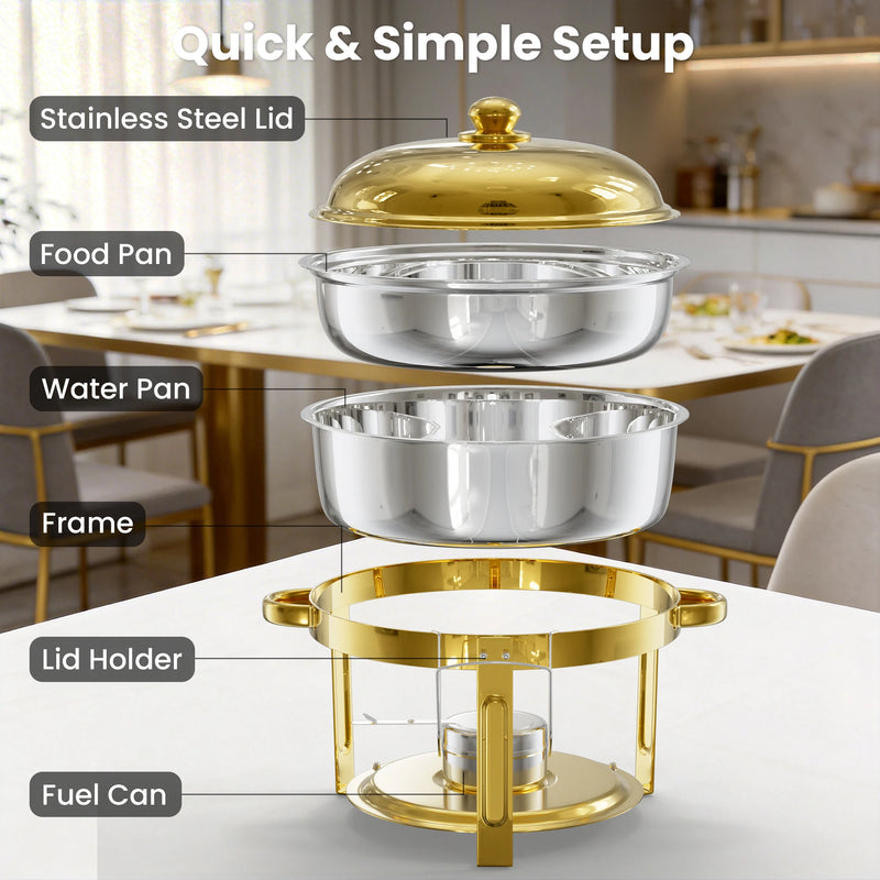 Chauffe-Plat Buffet Inox 6.5QT Rond Traiteur – vue détaillée matière et finition