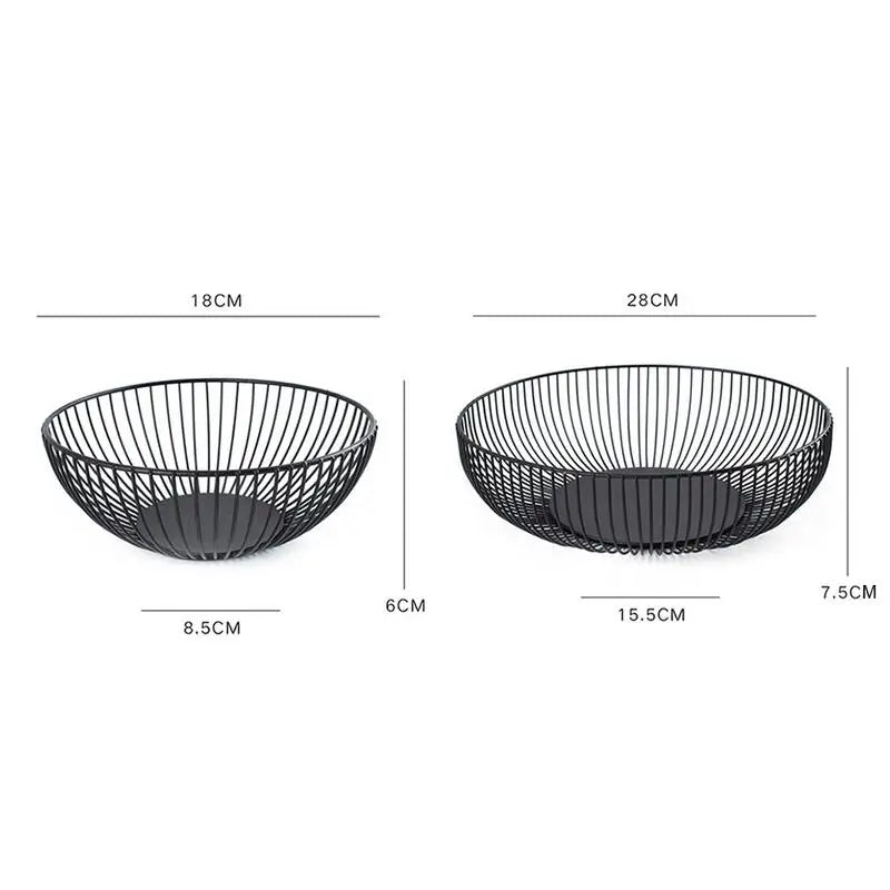 Cesta de almacenamiento negra creativa, cesta europea para frutas, aperitivos y dulces, decoración de escritorio, dormitorio y cocina, cesta de frutas de hierro hueca