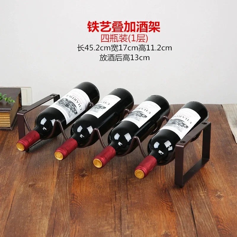 1UD Soporte creativo vintage de alambre para vino, estante de exhibición de vino, soporte de almacenamiento para botellas, accesorio para el hogar, capacidad para 2-5 botellas, estante para vino