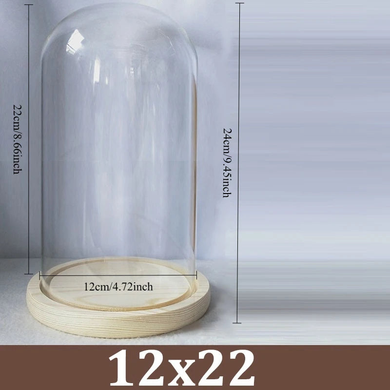Cúpula de cristal transparente con base de madera maciza, tarro de exhibición para centros de mesa de comedor y decoración de bodas en el hogar u oficina