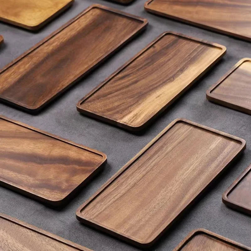 Bandeja rectangular de madera de nogal, bandeja para té de burbujas, bandeja para pasteles, pan, desayuno, aperitivos, artículos de hotel, bandeja de té para restaurante