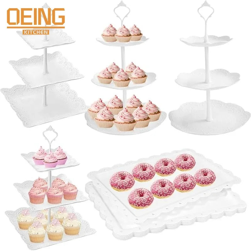 Présentoir Gâteau à Étages Blanc Ajouré