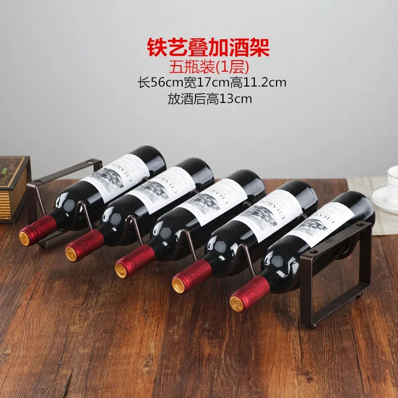 1UD Soporte creativo vintage de alambre para vino, estante de exhibición de vino, soporte de almacenamiento para botellas, accesorio para el hogar, capacidad para 2-5 botellas, estante para vino